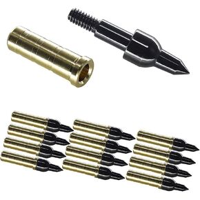 Wisdom 100 Grain Archery Field Points ，Value Pack ，Bowhunting Arrow Target Practice Tips 12 PCS 11/32"(8.73mm) Black Target+12 PCS Matching 95 Grains Arrow-Shaft Brass Inserts