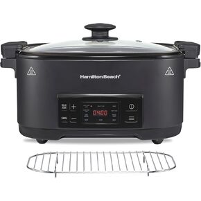 Hamilton Beach 6 Quart 9-in-1 Programmable Slow Cooker with Sear, Browning, Rice, Steam, Sauté, Roast Delay Start & Keep Warm Functions, Nonstick PFAS-Free Dishwasher Safe Crock, Black (33604)