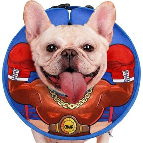 Crazy Felix Soft Donut Cone for Dogs to Stop Licking, Chihuahua Pomeranian Recovery Collar After Surgery Inflatable Cone Alternative for Small Medium Large Dogs, Elizabethan Collar with Boxer Pattern
