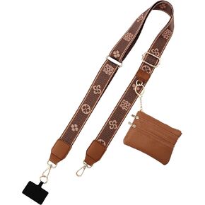 Jusy Clip and Go Strap for Phone With Wallet Crossbody, Phone Strap with Zippered Pouch,Stylish Crossbody Adjustable Multifunction Lanyard with Leather Wallet for All Phones -Brown