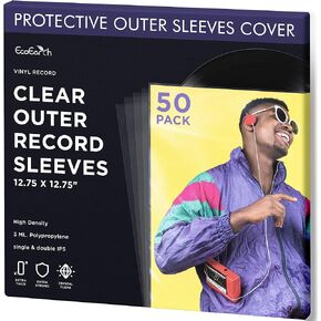 Premium Record Sleeves for Album Covers (50 Pack, 12.75 x 12.75 inch, 3 mil Thick), Clear Protective Plastic Outer Sleeves for Vinyl Record Albums, Media Collection Protection by EcoEarth