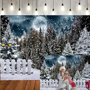 LTLYH 7x5ft Winter Forest Backdrop Winter Photo Backdrokp Glitter Spot Green Pine Trees Snowy Wonderland Background Party Decor Banner Portrait Photo Booth Props 230