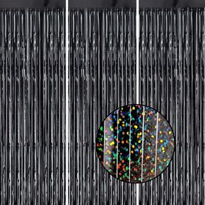 3 Pack Foil Fringe Backdrop - Laser Champagne Shiny Tinsel Curtains for Party Decoration/Photo Booth Props - 3.3x8.2 FT Metallic Foil Backdrop for Birthday, Wedding, Graduation, Christmas.