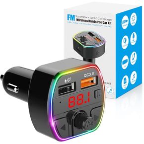 3 IN 1 Bluetooth FM Transmitter for Car, Bluetooth Car Adapter Transmitter with Memory Function, Bluetooth Radio Transmitter for Car Mp3 Bass Player, Bluetooth FM Transmitter HandsFree, 2 USB, TF Card