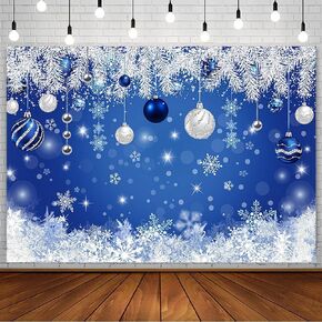7x5ft Winter Christmas Backdrop for Photography Silver Bell Gold Glitter Snowflake Snow White Pearl Photography Background Holiday Kid Family Portrait Xmas Tree Banner Photo Booth Studio Props