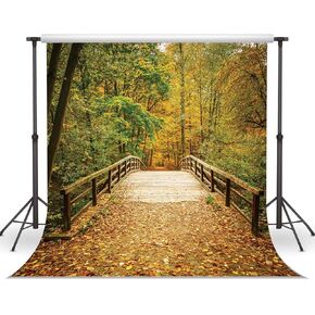 LYWYGG Fall Backdrop 10x10ft Yellow Leaves Autumn Scenery Photography Backdrops Deciduous Bridge Background Photo Studio Backgrounds CP-62