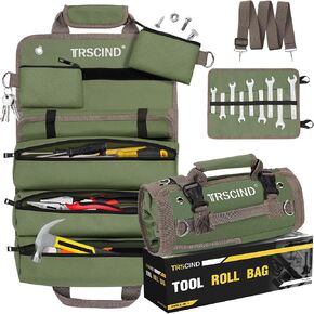 Tool Bag Roll Up, Tool Bag Organizer w/Detachable Pockets&Wrench Roll, Gifts for Men Dad Him Husband Christmas Stocking Stuffers, Heavy Duty Tool Pouch, Portable Tool Box for Motorcycle, Car（Khaki） in Saudi Arabia