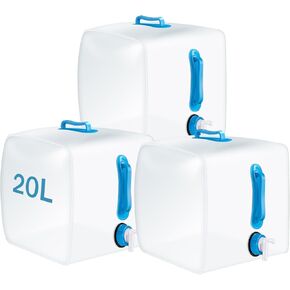 3 Pack Collapsible Water Container with Spigot, 5.3 Gallon Foldable Camping Water Container Portable Camping Water Storage Carrier Jug for Outdoors Hiking Backpack Emergency Kit