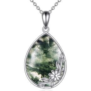 TIGER RIDER Green Moss Agate Necklace Daisy Flower 925 Sterling Silver Pendant Jewelry for Women