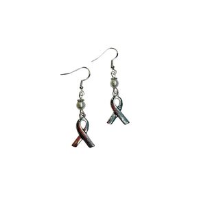 Lung Cancer Awareness Pearl Ribbon Earrings