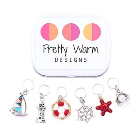 Nautical Treasure Stitch Markers for Knitting With Storage Case | Handmade by Pretty Warm Designs | Cute Metal Enamel Charm Knit Marker Set Ocean Boat Shell Lighthouse Gift for Knitter Christmas