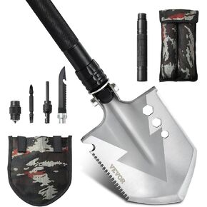 VEVOR Survival Shovel - 11 in 1 Camping Shovel Folding Multitool, Military Grade Portable Compact Tactical Shovel, Multifunction for Off-Roading, Camping, Hiking, Outdoor, Survivalist and Emergency