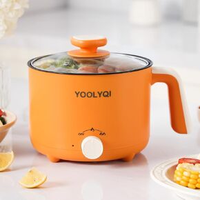 Hot Pot Electric Ramen Cooker: YOOLYQI 1.5 L Portable Lazy Pot, Dual Power Regulation , Suitable for Ramen,Noodles, Soup, Oatmeal Non-Stick Pot, Dorm, Office Must Have Multi Shabu Shabu Pot (Khaki, 1.5 L)