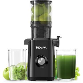Cold Press Juicer, INOVIVA Juicer Machines with 1.5L Extra Large Feed Chute for Whole Vegetables & Fruits, Slow Masticating Juicer High Juice Yield, Self Feeding, Dishwasher Safe, Easy to Clean, Grey