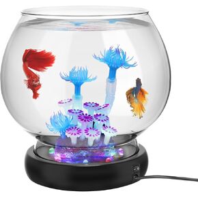 hygger 0.5 Gallon/1 Gallon Glass Fish Bowl with LED Light and Decor, Small Round Betta Fish Tank Goldfish Bowl, Round Clear Unbreakable Aquarium/Vase/Hydroponic Plant Terrarium, Nice Centerpieces in Kuwait