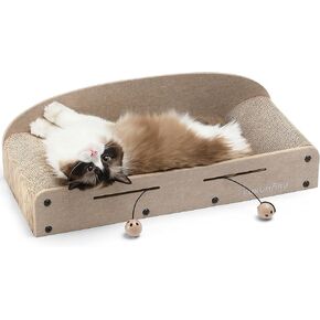 FUKUMARU 21 Inch Cat Scratcher Cardboard, Cat Lounger, Durable Cat Scratcher Bed Large Lounger with Bell Ball Toy, Recyclable Cat Scratching Pads for Indoor Cats, Cat Scratch Bed Cardboard