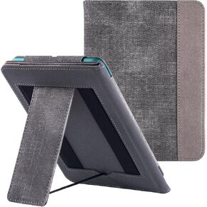 BOZHUORUI Stand Case for Kindle Paperwhite 12th Generation & Kindle Colorsoft Signature Edition eReader (7",2024) - PU Leather Sleeve Cover with Hand Strap/Auto Sleep/Wake (Denim Gray)