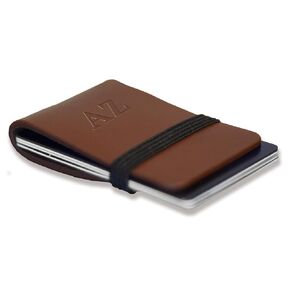 Monogrammed Leather Card Wallet with Elastic Band. Highest quality genuine leather. Personalized Card Holder. Vegetable Tanned Leather. (Black, No Foil)