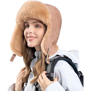 Trapper Hat with Faux Fur Linning Eskimo Windproof, Women Winter Warm Hats Men's Russian Ushanka Hunting Hat