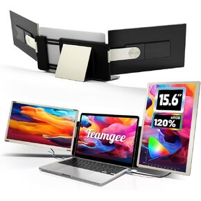 Teamgee 15.6" Laptop Screen Extender [120% sRGB FHD 1080P IPS][ 235°Rotation & Kickstand] Triple Portable Monitor with HDMI-USB Conversion Line Plug-Play Fits Laptops（Mac/Windows/Android）