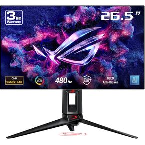 ASUS ROG Swift OLED 27" 1440P Gaming Monitor (PG27AQDP) - WOLED, QHD, 480Hz, 0.03ms, G-SYNC Compatible, Custom Heatsink, AI Assistant, DisplayHDR400 True Black, 99% DCI-P3, True 10-bit, DisplayWidget