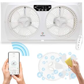 Aspen Smart Window Dual Fan | WiFi App Controlled 3 Speed + Multi-Function Detachable Blades Easy Clean Reversible Air Flow Twin Window Fan | Compatible with Alexa, Google Assistant