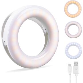 Selfie Ring Light, Oternal Selfie Light Rechargeable Portable Clip-on Selfie Fill Ring Light for iPhone Android Smart Phone Photography, Camera Video, Girl Makes up (White A)