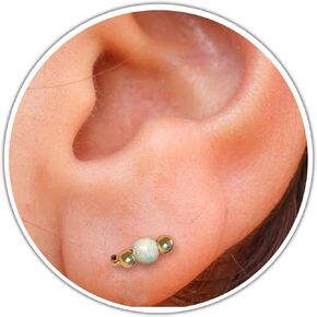 L Shape White Opal Ear Stud 22G - 14k Gold Filled Cartilage Multifunction Studs - Ear Pins For Women Jewelry