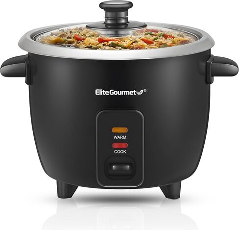 جهاز طبخ الأرز الكهربائي Elite Gourmet ERC003B مع خاصية الحفاظ على الدفء التلقائي يصنع الحساء واليخنات والحبوب والحبوب الساخنة، 6 أكواب مطبوخة (3 أكواب غير مطبوخة)، أسود in Saudi Arabia