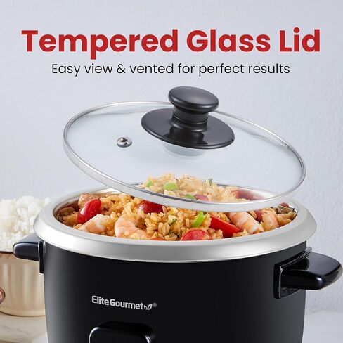 جهاز طبخ الأرز الكهربائي Elite Gourmet ERC003B مع خاصية الحفاظ على الدفء التلقائي يصنع الحساء واليخنات والحبوب والحبوب الساخنة، 6 أكواب مطبوخة (3 أكواب غير مطبوخة)، أسود in Saudi Arabia