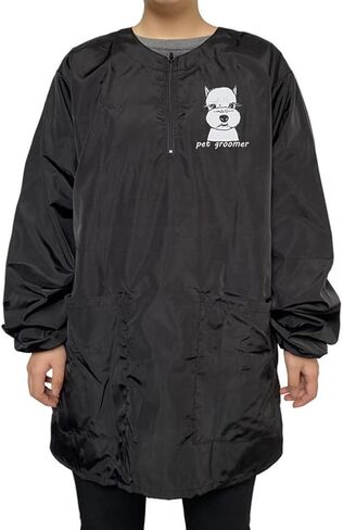 Dog Grooming Smock for Men Women, Anti-Static Smock for Pet Shop Dog Cat Grooming Bathing, Long Sleeves, Water Resistant and Hair Proof, (Solid Purple L) in Kuwait