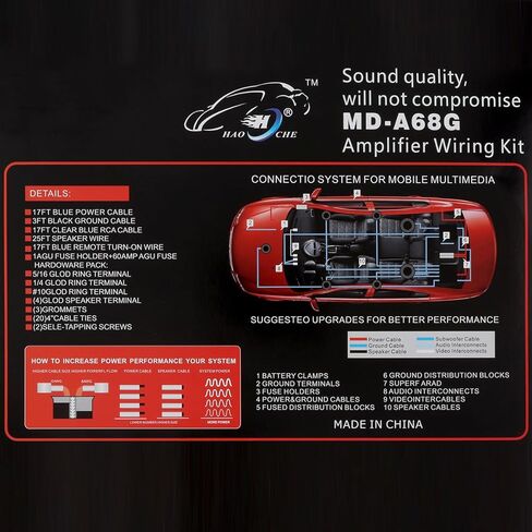 4 مقياس مكبر للصوت تركيب مجموعة الأسلاك مكبر صوت للسيارة كابلات مكبر كهربائي سيارة مكبر كهربائي خط الصوت خط الطاقة مع دعوى الصمامات in Kuwait