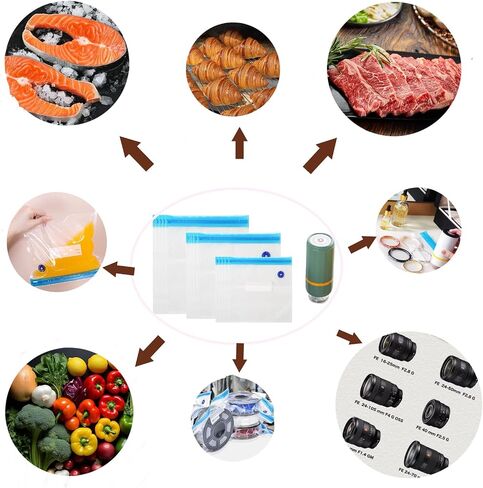 Sous Vide Bags 25pcs, BPA-Free Reusable Vacuum Seal Bags for Food/Freezing safe-25pcs Vacuum Food Storage Bags with Handheld vacuum sealer electric pump & Seal Clips & Air valves for Sous Vide Cooking in Saudi Arabia
