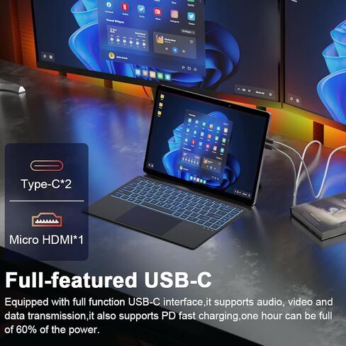 TPV 2-in-1 Tablet/Laptop (2024), RenoPad 14" Windows 11 Pro Tablet with Keyboard, 16GB RAM 512GB SSD, Intel N100 Quad-Core Processor, 1920x1200 Touchscreen, WiFi-6, Type-C (Gray-Upgraded) in Saudi Arabia