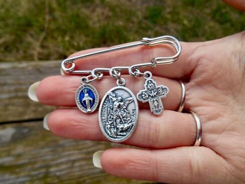 Saint Michael Safety Pin Brooch-Patron Saint ArchAngel- Patron Firemen-Military Police- Security Guards- The Sick- Protection Pin in Saudi Arabia