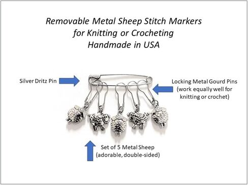 Sheep Stitch Markers for Knitting Crocheting Cute Silver Metal Set Handmade in USA in Saudi Arabia