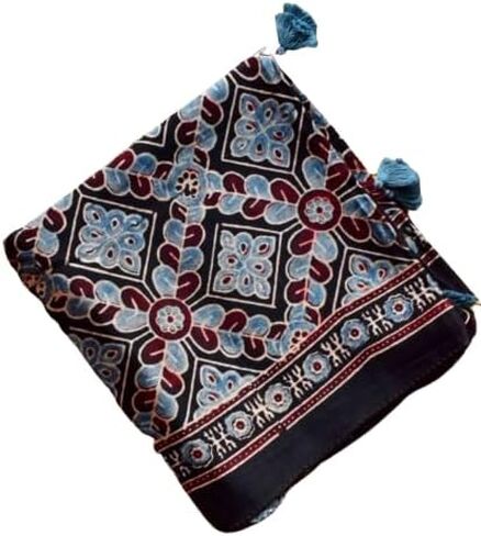 Ajrakh Handblock Printed Mashru Silk and Cotton Stole (Marron) in Kuwait