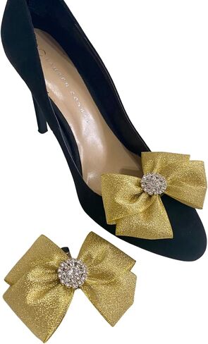 Gold Bow and Rhinestone Crystal Shoe Clips Set of 2 Party Wedding in Saudi Arabia