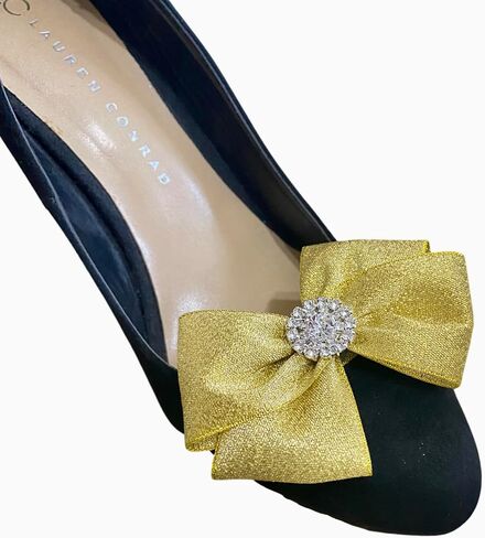 Gold Bow and Rhinestone Crystal Shoe Clips Set of 2 Party Wedding in Saudi Arabia