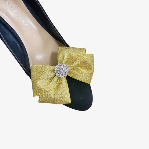 Gold Bow and Rhinestone Crystal Shoe Clips Set of 2 Party Wedding in Saudi Arabia