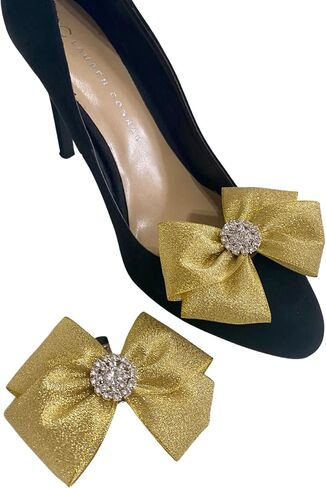 Gold Bow and Rhinestone Crystal Shoe Clips Set of 2 Party Wedding in Saudi Arabia