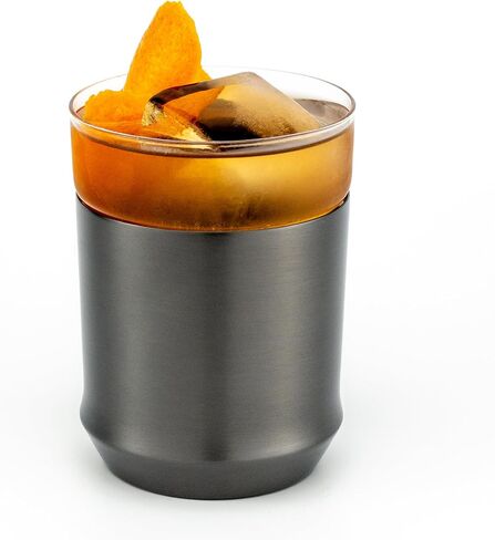 Elevated Craft Hybrid Cocktail Glass Premium Vacuum Insulated Steel Base with Removable Glass Insert - 12oz Rocks Glass, Double Old Fashioned Lowball for Margaritas, Bourbon, Whiskey - Copper in Saudi Arabia