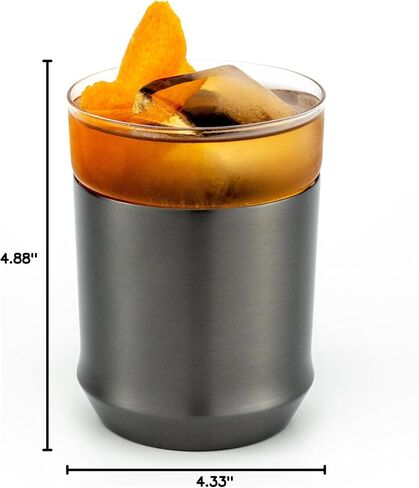 Elevated Craft Hybrid Cocktail Glass Premium Vacuum Insulated Steel Base with Removable Glass Insert - 12oz Rocks Glass, Double Old Fashioned Lowball for Margaritas, Bourbon, Whiskey - Copper in Saudi Arabia
