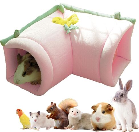 Guinea Pig Tunnel Toy, Warm Guinea Pigs Hideout House, Cozy Removable Rabbits Tube Hammock Corner, Soft Small Animals Cage Accessories for Rats Ferret Bunny Gerbil Sugar Glider (Pink) in Saudi Arabia
