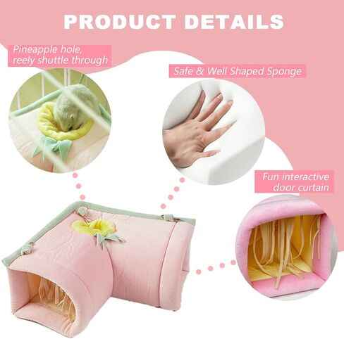 Guinea Pig Tunnel Toy, Warm Guinea Pigs Hideout House, Cozy Removable Rabbits Tube Hammock Corner, Soft Small Animals Cage Accessories for Rats Ferret Bunny Gerbil Sugar Glider (Pink) in Saudi Arabia