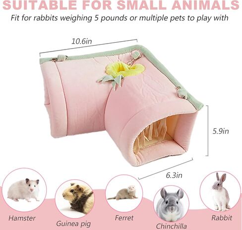 Guinea Pig Tunnel Toy, Warm Guinea Pigs Hideout House, Cozy Removable Rabbits Tube Hammock Corner, Soft Small Animals Cage Accessories for Rats Ferret Bunny Gerbil Sugar Glider (Pink) in Saudi Arabia