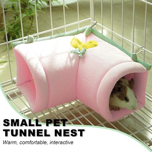 Guinea Pig Tunnel Toy, Warm Guinea Pigs Hideout House, Cozy Removable Rabbits Tube Hammock Corner, Soft Small Animals Cage Accessories for Rats Ferret Bunny Gerbil Sugar Glider (Pink) in Saudi Arabia