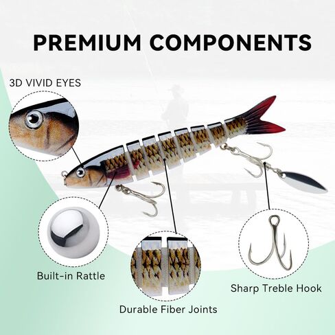 5pcs Topwater Fishing Lures with Spinner Blade for Freshwater and Saltwater, Lifelike Swimbait for Bass, Trout Catfish Pike, Slow Sinking Bass Whopper Fishing Lure Kit with Case in Saudi Arabia