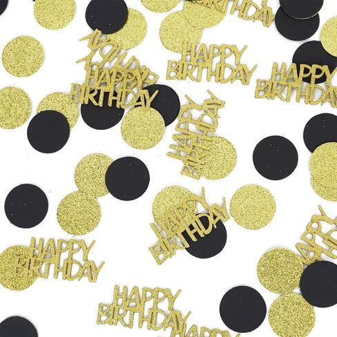 Happy Birthday Confetti, Glitter Gold and Black Birthday Table Scatter Confetti, Polka Dot, Circle Dots Paper Confetti, Birthday Party Decorations for Table Bed Balloon (100 PCS) in Saudi Arabia
