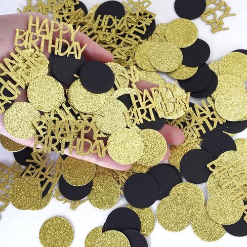 Happy Birthday Confetti, Glitter Gold and Black Birthday Table Scatter Confetti, Polka Dot, Circle Dots Paper Confetti, Birthday Party Decorations for Table Bed Balloon (100 PCS) in Saudi Arabia